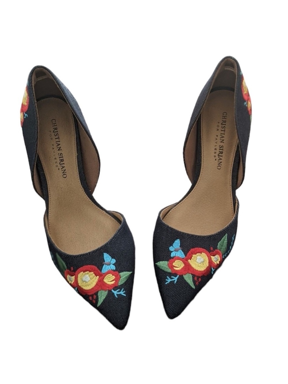 Christian Siriano Navy high heels 3.5 inches  with Floral Embroidery size 6